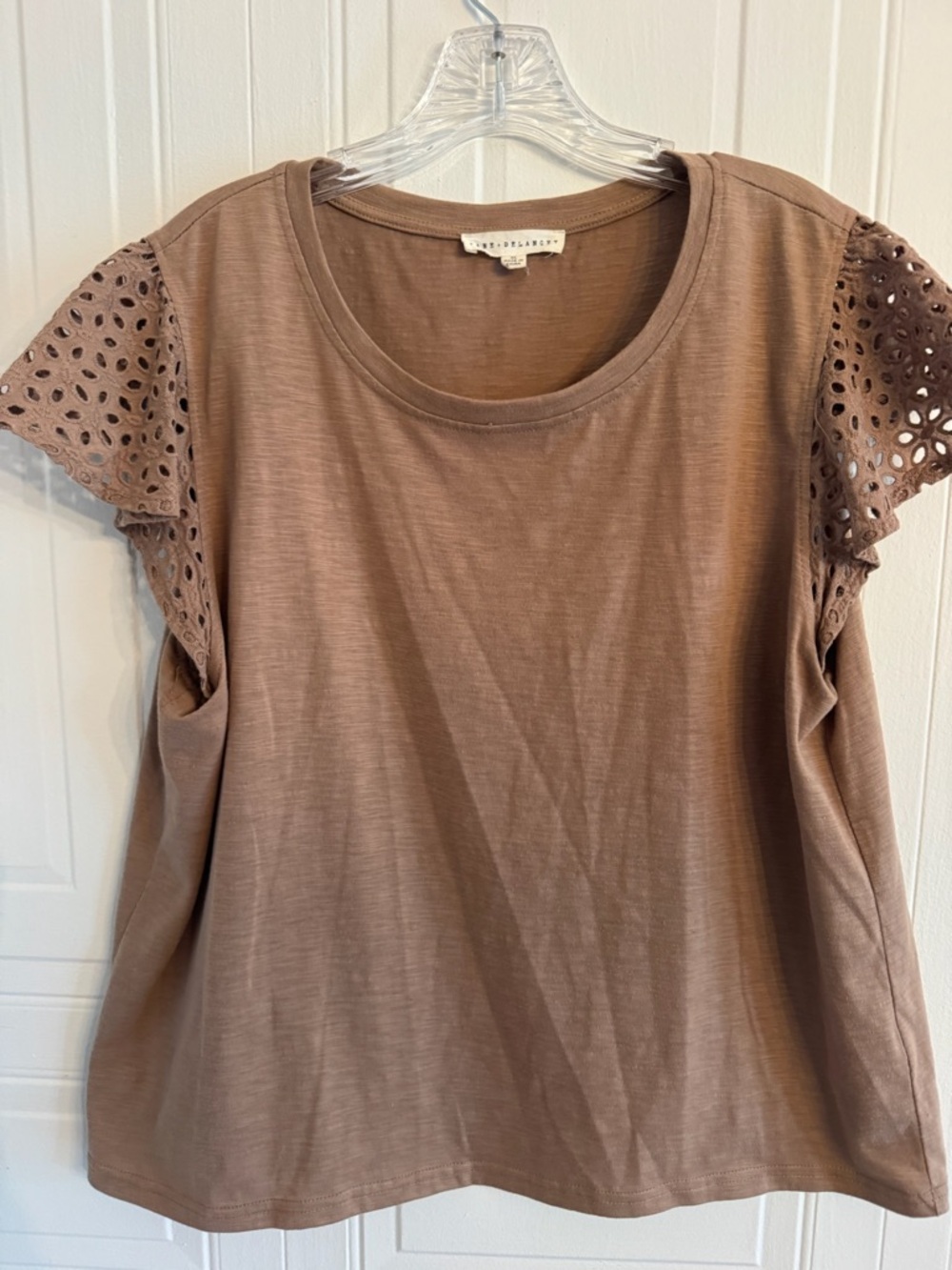 Jane and Delaney Brown Eyelet Sleeve Short Sleeve Blouse Tee Size XL